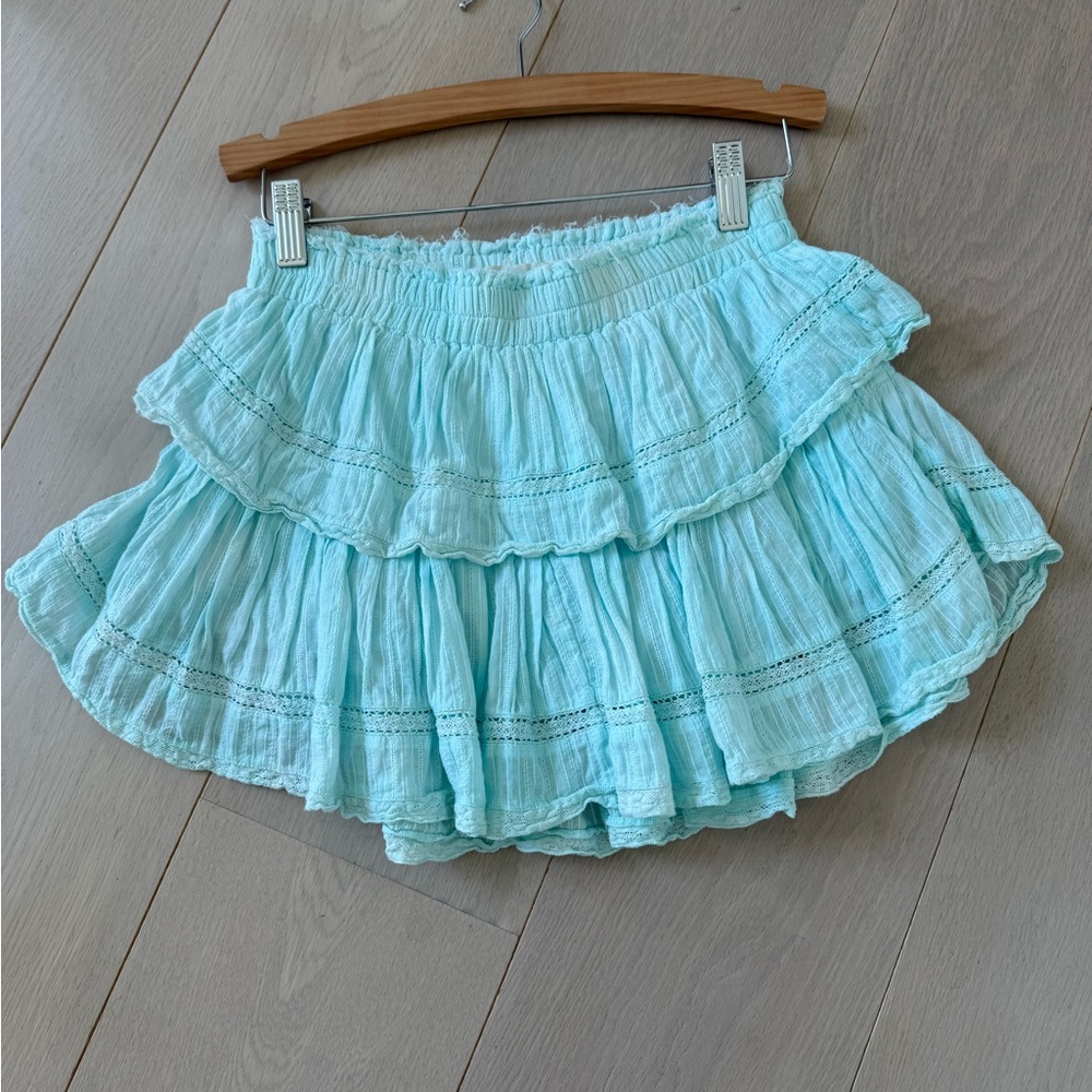 LoveShackFancy Aqua Ruffle Mini Heritage Mini Skirt